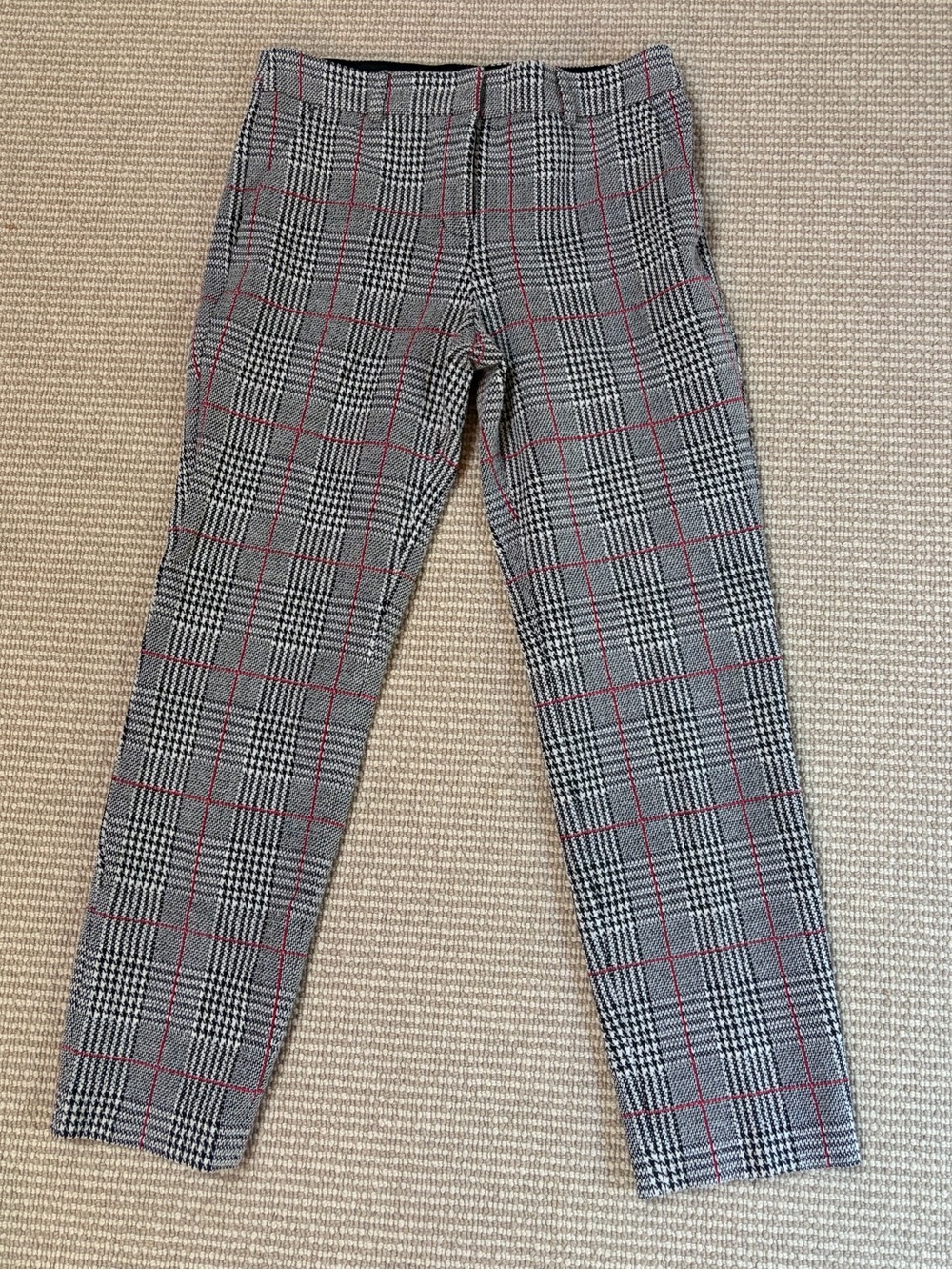 Express Columnist Plaid Ankle Pants in Gray with Red Overcheck Midrise